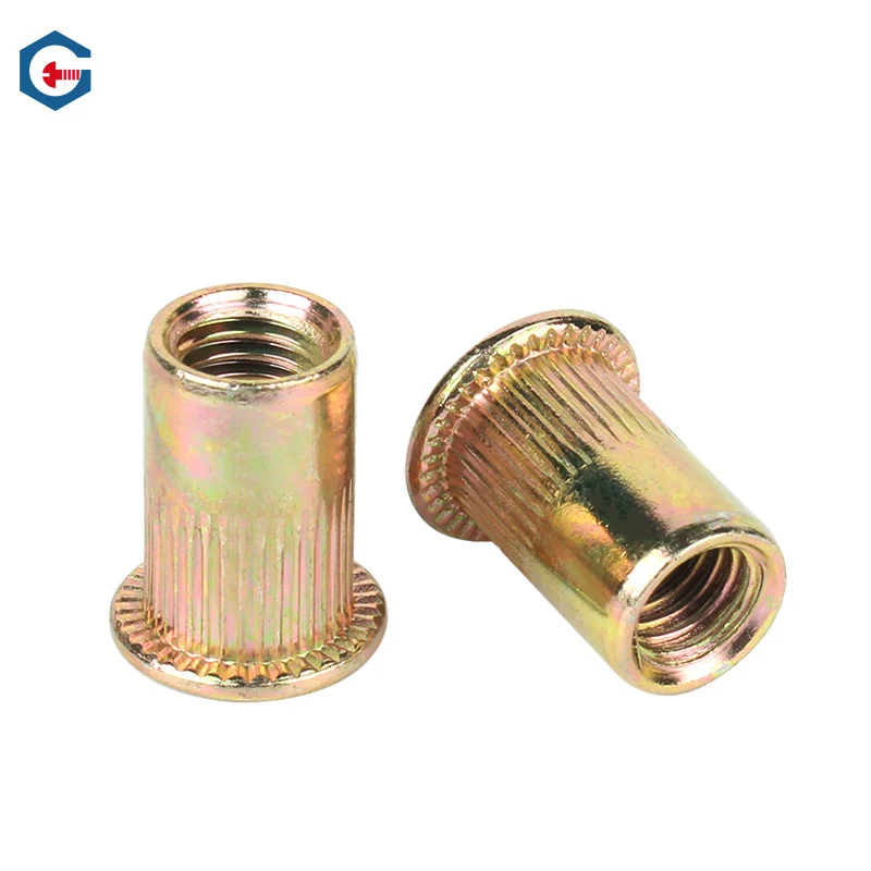 Yellow Zinc-Plated Flat Head Rivet Nuts 304 Stainless Steel Flat Head Stud Stripes Rivet Nuts Knurled Rivet Nuts M3-M12