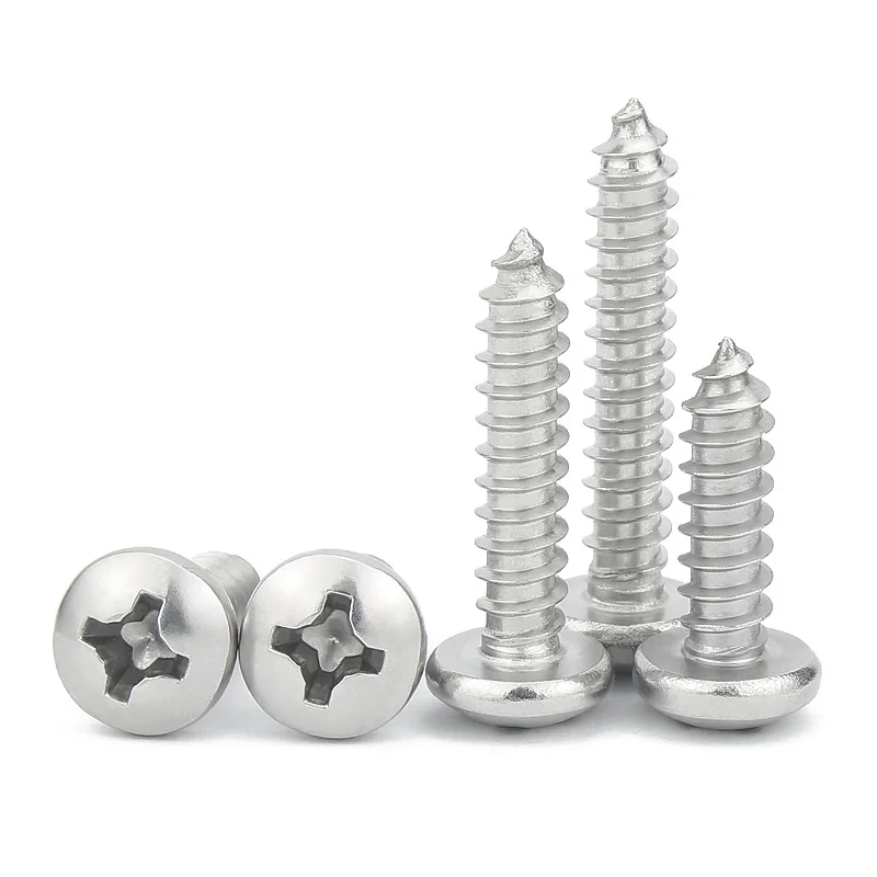 304 Stainless Steel Cross-Recessed Pan Head Round Head Self-Tapping Screws M1-M6.3 Wood GB845