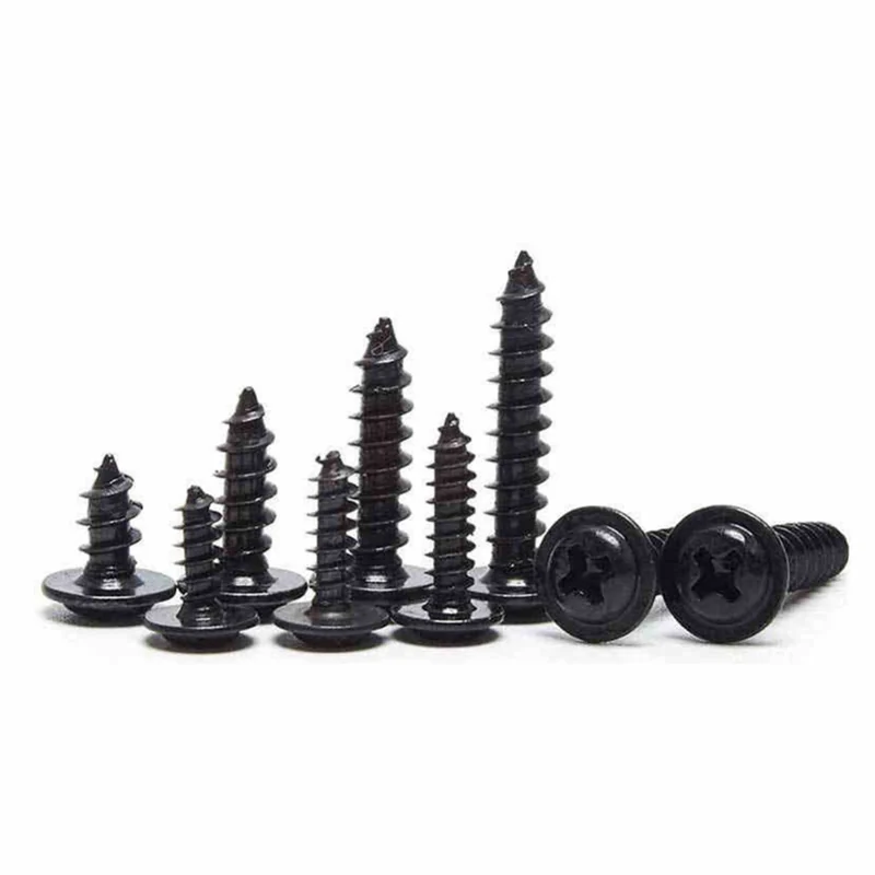 Round Head With Washer Cross-Recessed Self-Tapping Screws Black M3M4 Pan Head Hexalobular