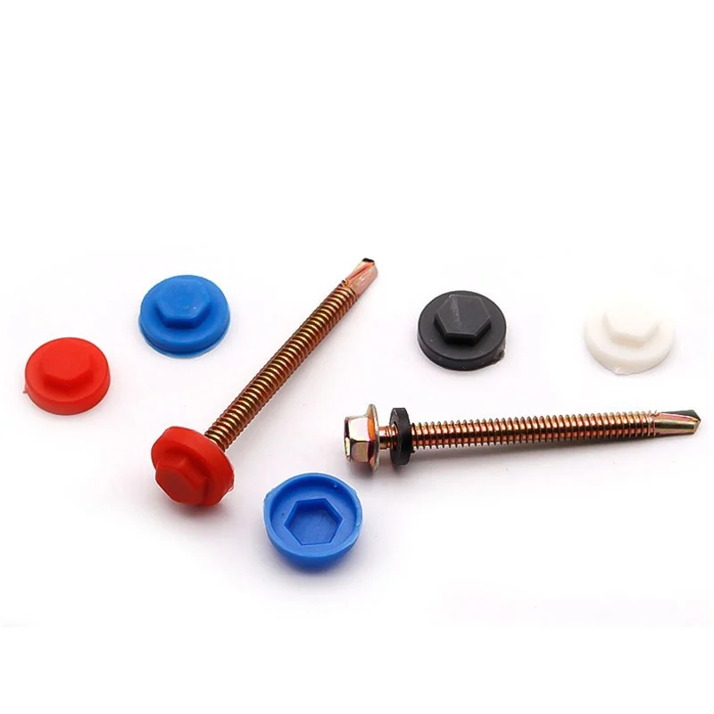 Hex Self-Drilling Screws Water-Resistant Cap Drill Point Screw Cap Color-Coated Steel Roofing Fixing Screw Plastic Protection Cap
