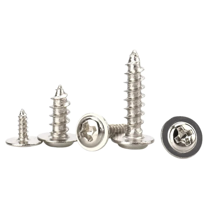 Iron Nickel-Plated Small PWA Cross-Recessed Round Head Self-Tapping Screws With Washer M1.2-M4M5M6
