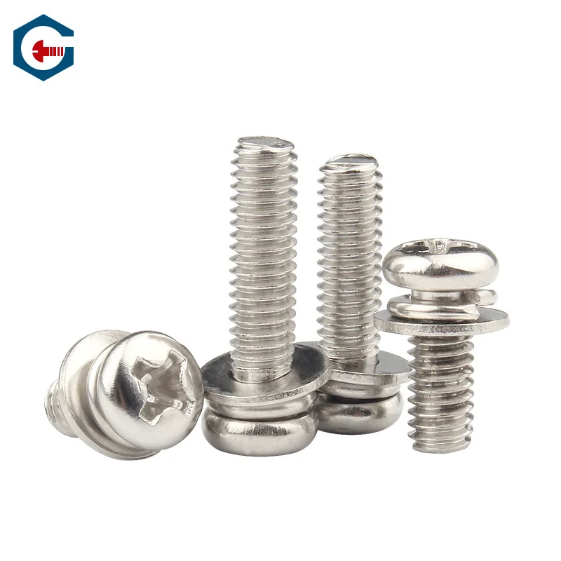 Nickel-Plated Cross-Recessed Round Head III Combination Screws Yellow Zinc-Plated Pan Head With Flat Washers Spring Washers Combination Stainless Steel Bolts Screws