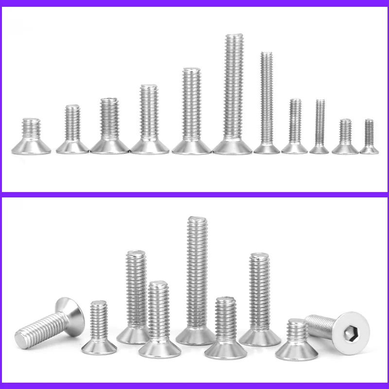 304 Stainless Steel DIN7991 Flat Head Machine-Thread Hex Socket Countersunk Head Screws M2M3M4M5M6M8