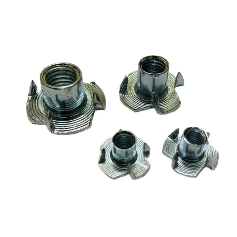 Four-Prong T-Nuts M6 M8 Square Screw Claw Nuts Wood Plate Furniture Embedded Pieces Four-Prong Screw Four-Prong Nuts Zinc-Plated