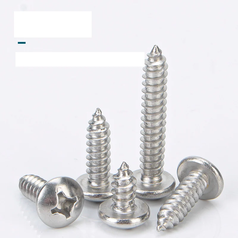 304 Stainless Steel Cross-Recessed Round Head Self-Tapping Screws Small Pan Head Pointed Tip Wood M2M3M4M5M6