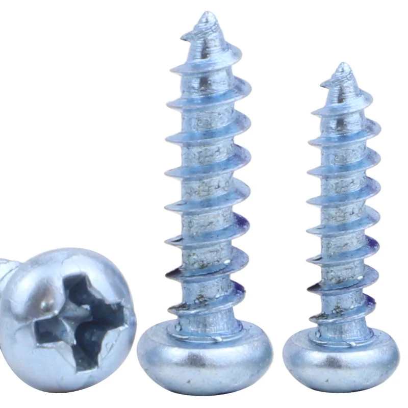 ShanghaiPA Self-Tapping Screws Blue-White Zinc-Plated Cross Recess Round Head Self-Tapping Screw Pan Head Self-Tapping Screw M3/M4/M5/M6