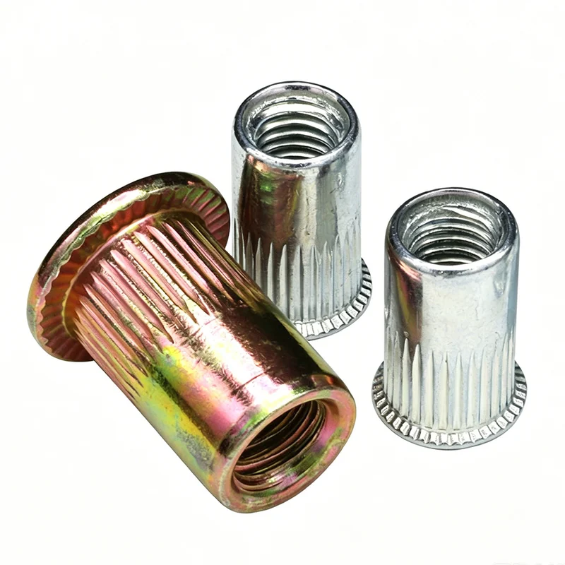 304 Stainless Steel Knurled Rivet Nuts Yellow Zinc-Plated Flat Head Rivet Blue-White Zinc-Plated M4M5M10