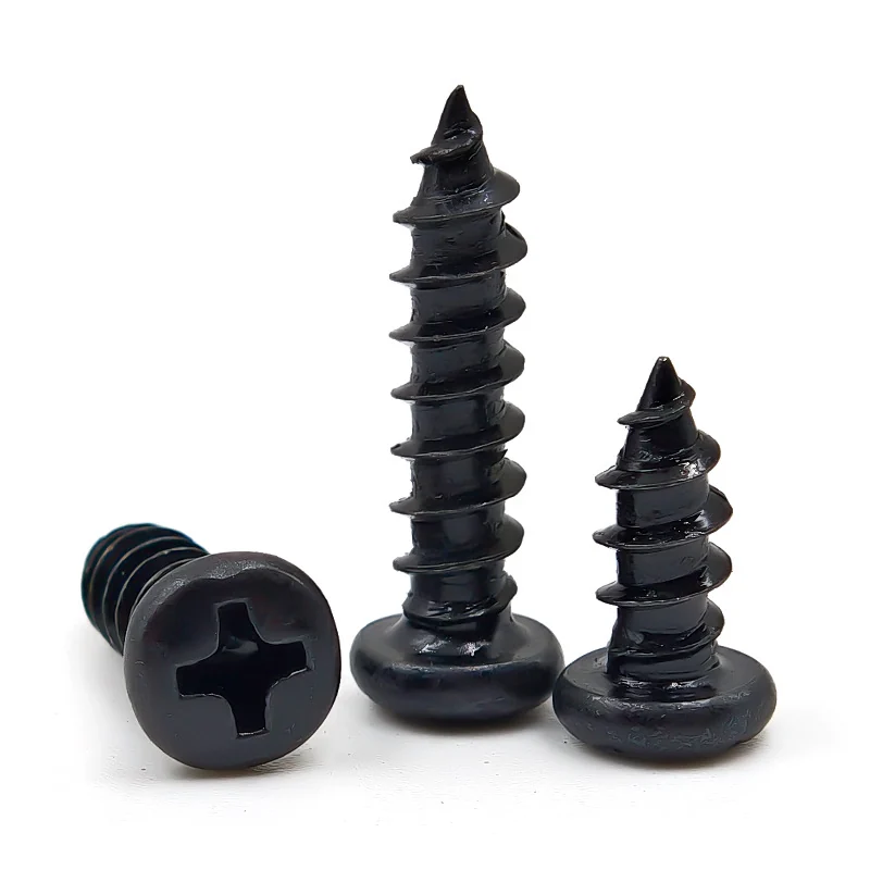 PA Black Round Head Cross-Recessed Self-Tapping Screws Pan Head Toys Pointed Tip