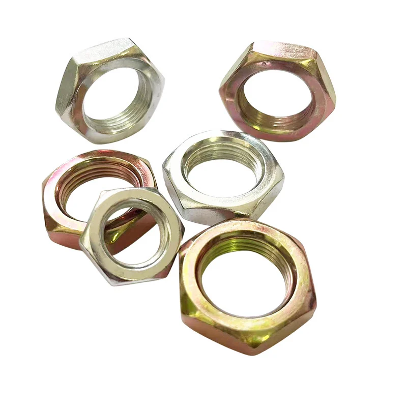 Hex Thin Nuts Chinese National Standard Carbon Steel Stainless Steel Plated Yellow Zinc-Plated Hex Flat Nut Cap Lighting Fine Thread Hot Zinc-Plated Flat Nuts