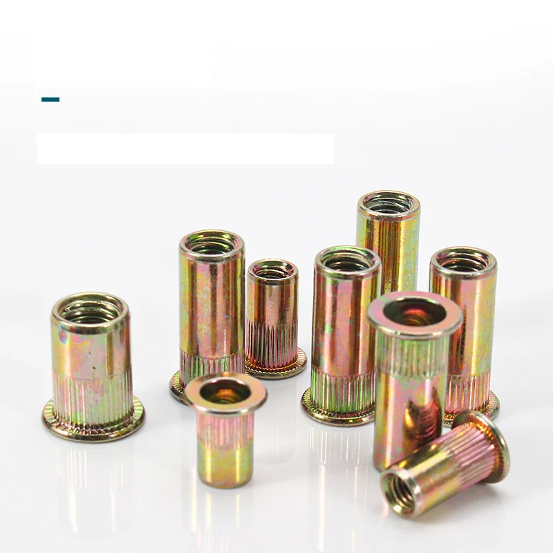 Flat Head Rivet Nuts Yellow Zinc-Plated Straight Knurl Rivet Nuts Stripes Knurled Fine Thread Pull! Nuts M3M4M5M6M10