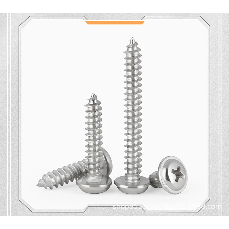 304 Stainless Steel Round Head With Washer Cross-Recessed Pan Head Self-Tapping Screws M1.4M2.3M2.6M3M3.5M4M5M6