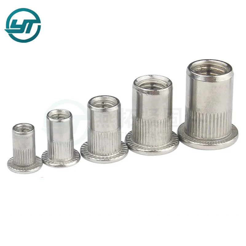 Knurled Rivet Nuts Plated Yellow Zinc-Plated Flat Head Straight Knurl Rivet Zinc-Plated Partial Hex