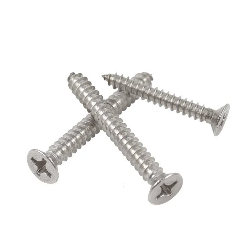 304 Stainless Steel Cross-Recessed Long Self-Tapping Screws Countersunk Head Wood Flat Head