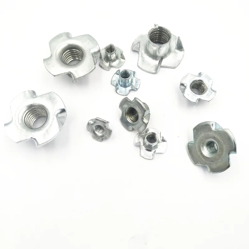Four-Prong T-Nuts Wood Plate Insert Claw Nuts Four-Prong Screw M4-M12 Four Feet Screw Furniture Nuts Embedded Screw