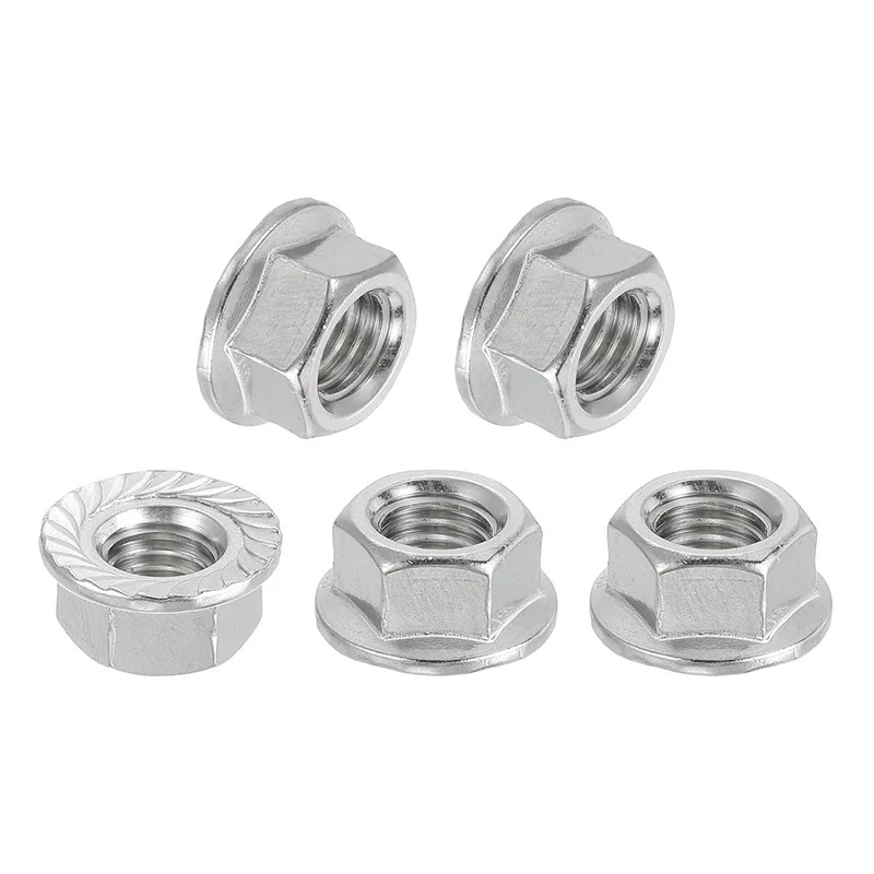 Carbon Steel White Zinc-Plated Flange Hex Nuts Flanged Anti-Slip Flat Face Iron M3M5/M6/M8
