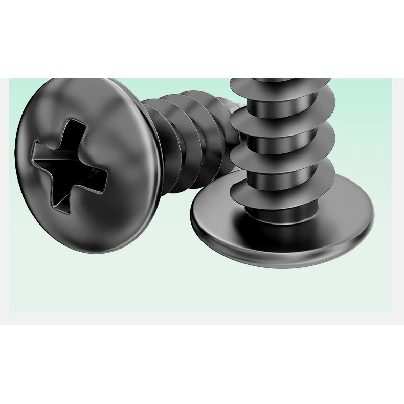 304 Stainless Steel TA Cross-Recessed Large Truss Head Plated Black Zinc Self-Tapping Screws Mushroom Head