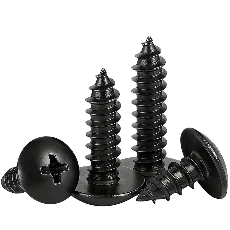 TA Black Large Truss Head Cross-Recessed Round Head Self-Tapping Screws Mushroom Head Large Truss Head Pointed Tip M3/M4/M5M6