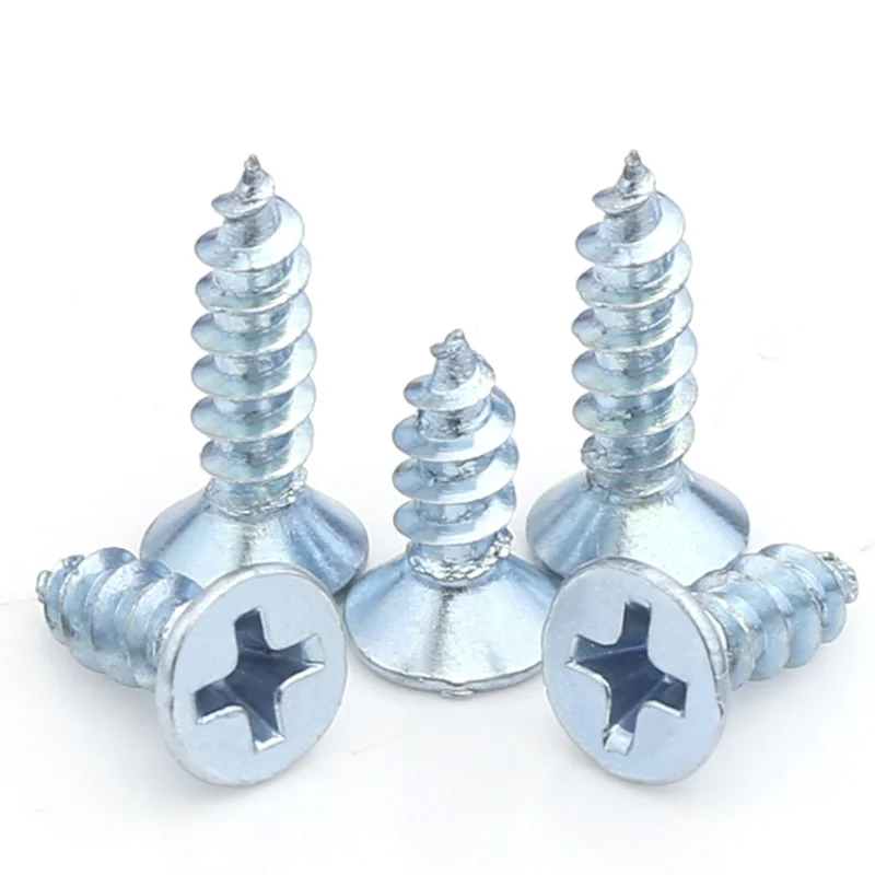 Long Cross-Recessed Self-Tapping Screws Hardened Flat Head Countersunk Head Plated Blue Zinc KA Pointed Tip Wood M3M4M5M6