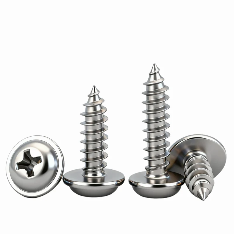 304 Stainless Steel Cross-Recessed Pan Head With Washer Round Head Self-Tapping Screws PWA Pointed Tip Wood 4mm