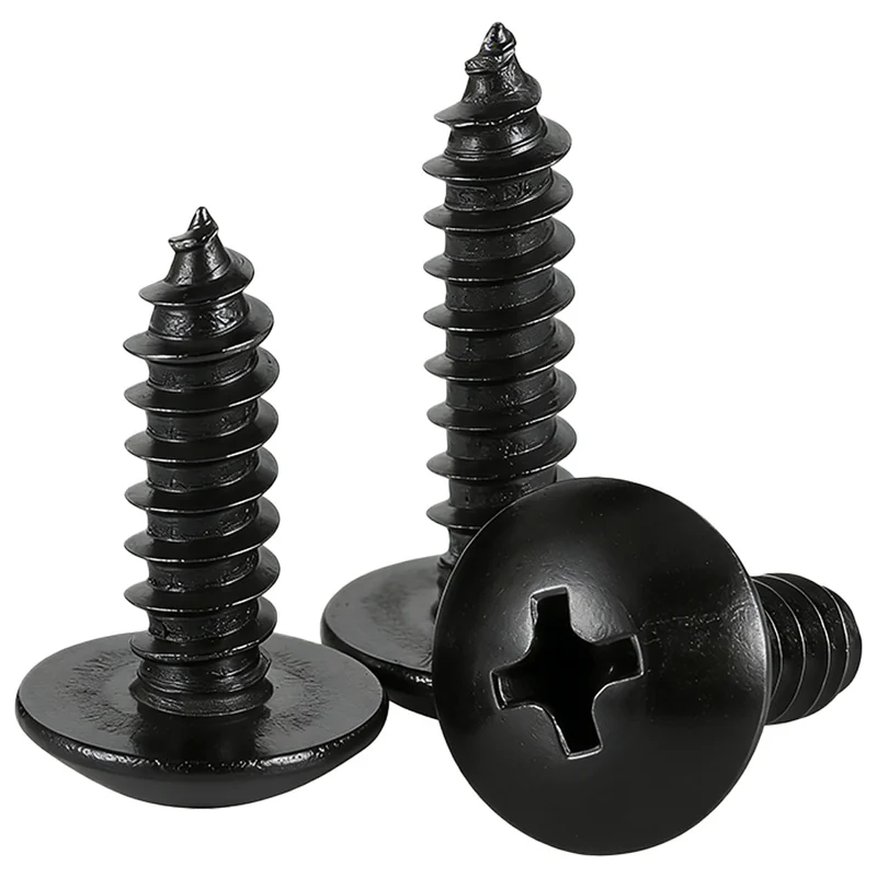TA Black Large Truss Head Cross-Recessed Round Head Self-Tapping Screws Mushroom Head Large Truss Head Pointed Tip M3/M4/M5M6