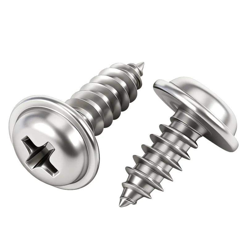304 Stainless Steel Cross-Recessed Pan Head With Washer Round Head Self-Tapping Screws PWA Pointed Tip Wood 4mm