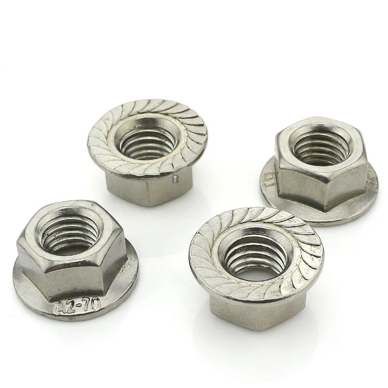 304 Stainless Steel Flange Nuts Face M3-M20 Flat Pan With Tooth Anti-Slip DIN6923
