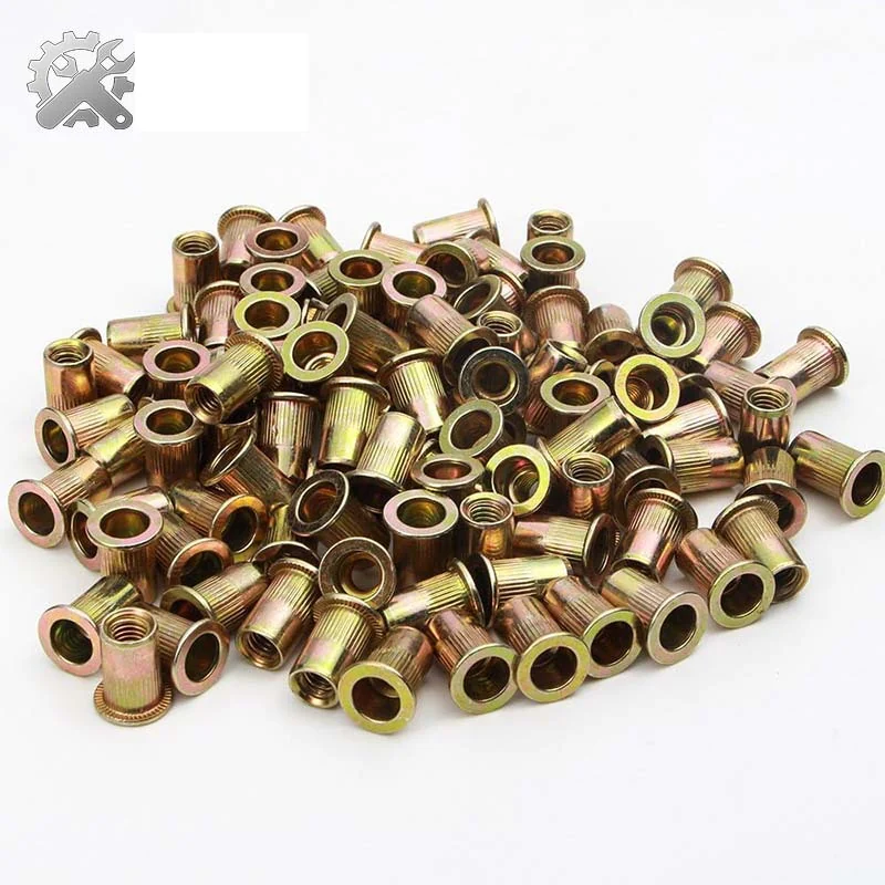 Carbon Steel Zinc-Plated Rivet Nuts Flat Head Straight Knurl 304 Stainless Steel