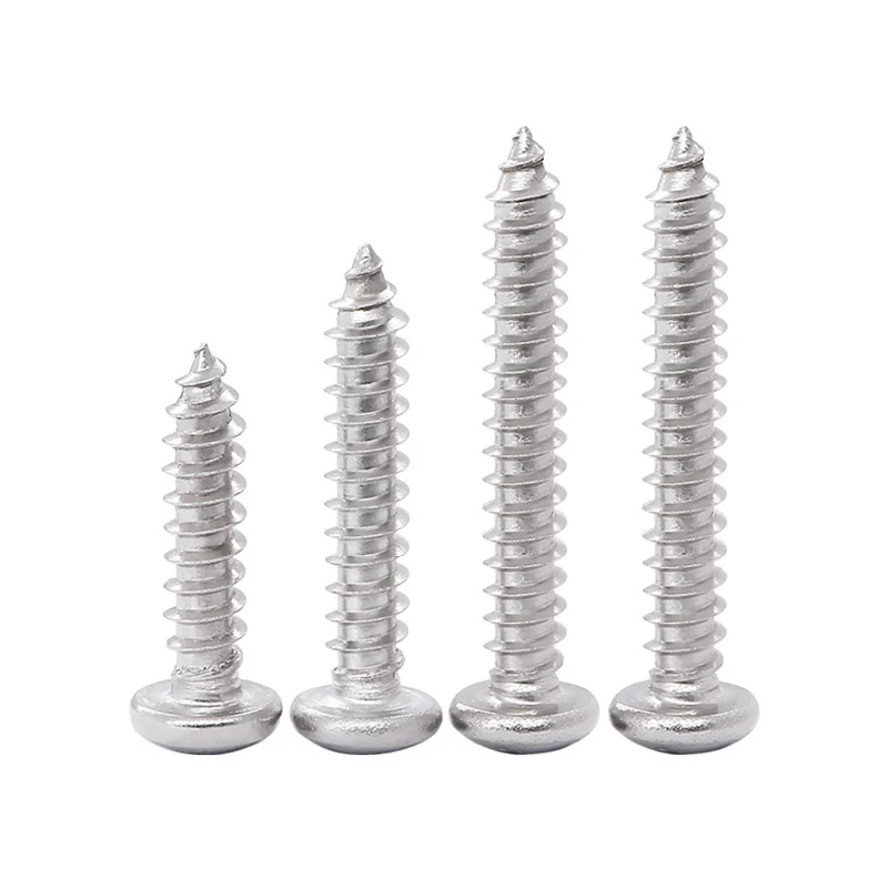 Stainless Steel Round Head Cross-Recessed Self-Tapping Screws 304 Pan Head Pointed Tip PA