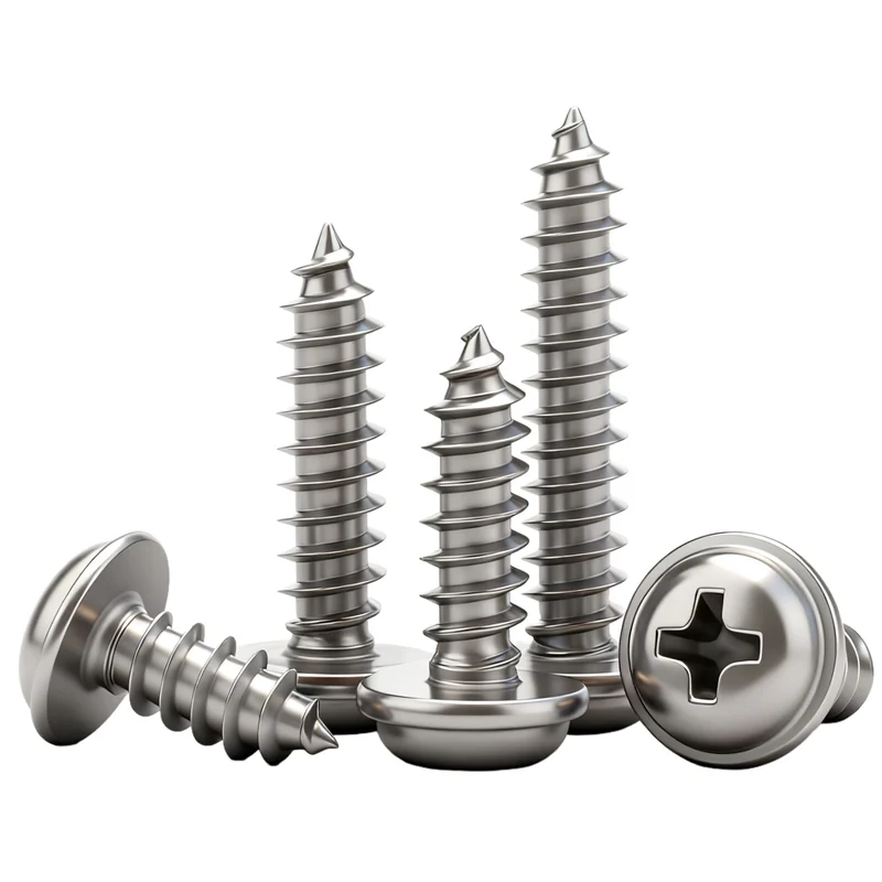 304 Stainless Steel Cross-Recessed Pan Head With Washer Round Head Self-Tapping Screws PWA Pointed Tip Wood 4mm