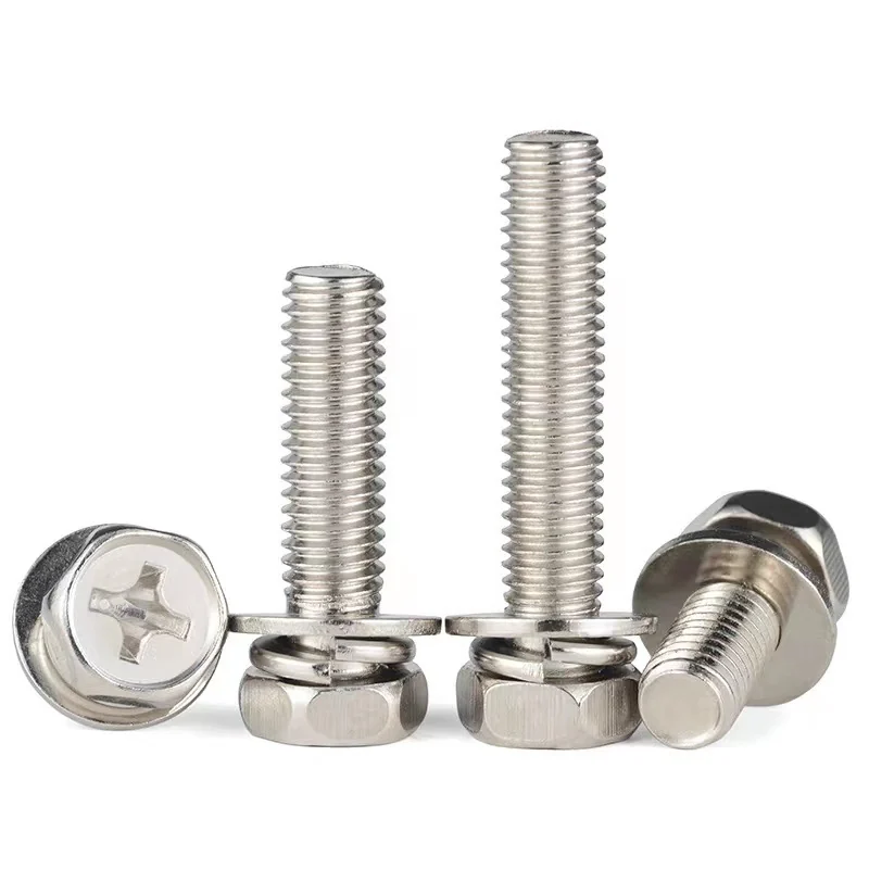 Nickel-Plated Cross-Recessed Hex Head With Flat Spring Washers Plate III Combination Screws Diaphragm Screws Bolts M4M5M6M8