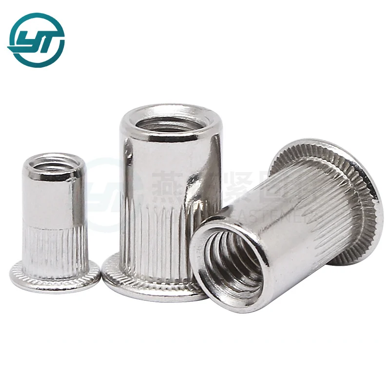Knurled Rivet Nuts Plated Yellow Zinc-Plated Flat Head Straight Knurl Rivet Zinc-Plated Partial Hex
