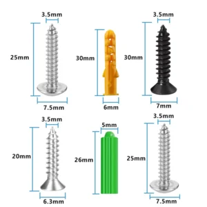 Self-Tapping Screw Kits Green White Plastic Expansion Tube Wall Mounting Screw Assortment Electrical and Bathroom Home Bolts Bagged