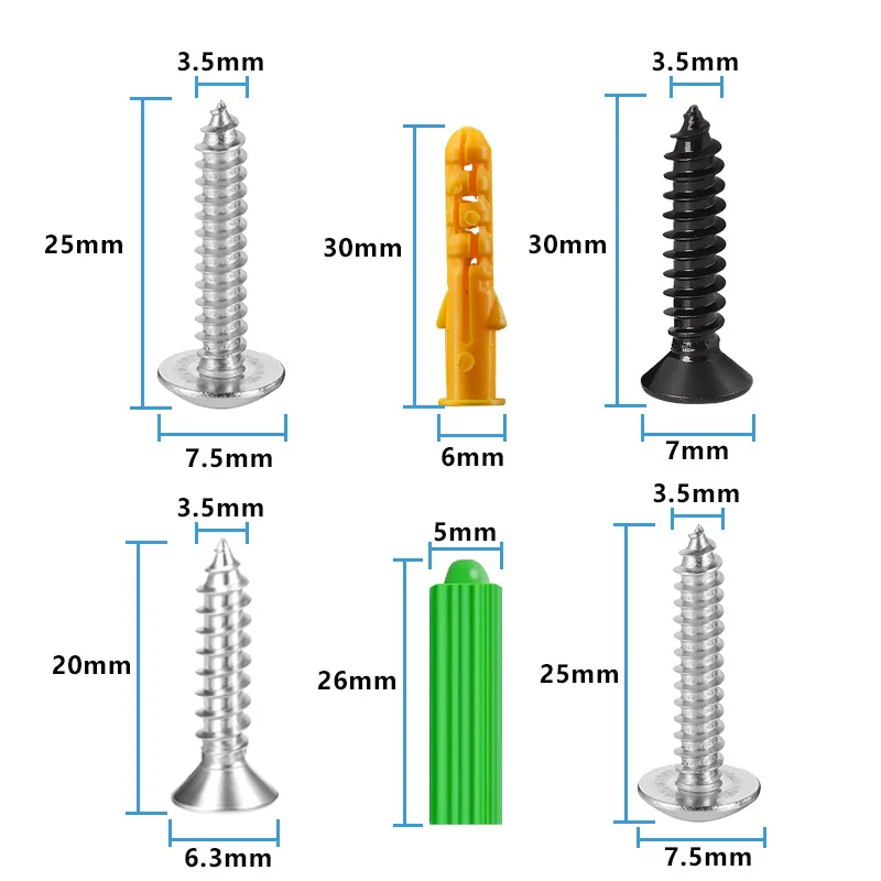 Self-Tapping Screw Kits Green White Plastic Expansion Tube Wall Mounting Screw Assortment Electrical and Bathroom Home Bolts Bagged
