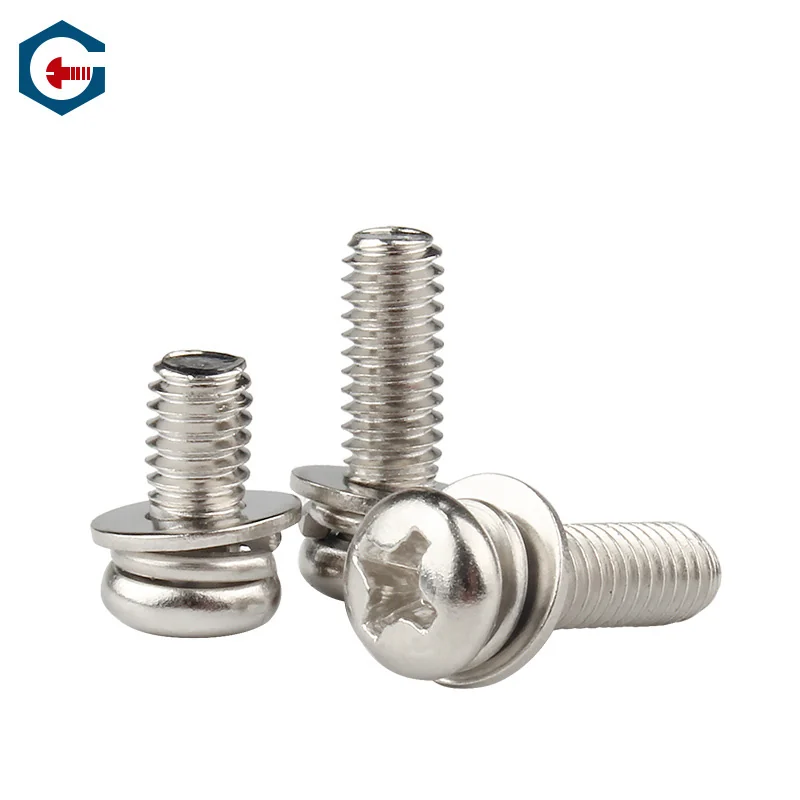 Nickel-Plated Cross-Recessed Round Head III Combination Screws Yellow Zinc-Plated Pan Head With Flat Washers Spring Washers Combination Stainless Steel Bolts Screws