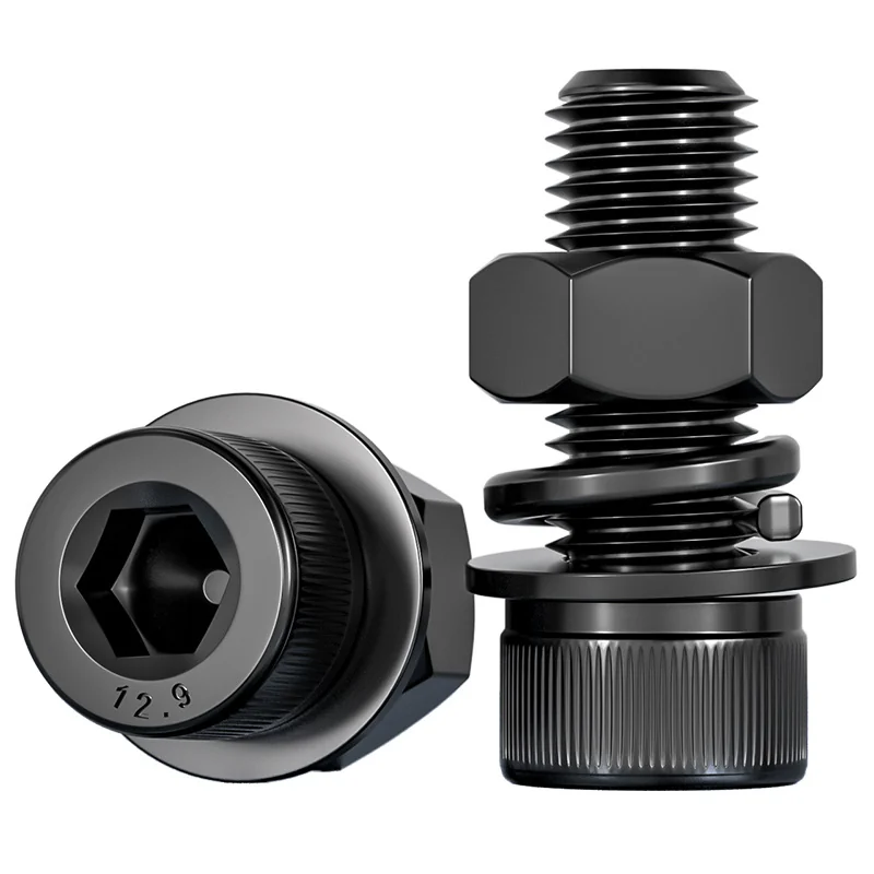 【 Partially Threaded 】 Grade 12.9 High-Strength Socket Cap Head Hex Socket Screws Nuts Fastener Kits Bolts Flat Spring Washers M2-M20
