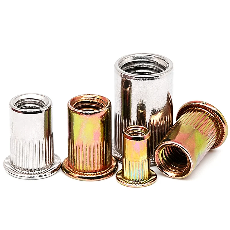 304 Stainless Steel Knurled Rivet Nuts Yellow Zinc-Plated Flat Head Rivet Blue-White Zinc-Plated M4M5M10