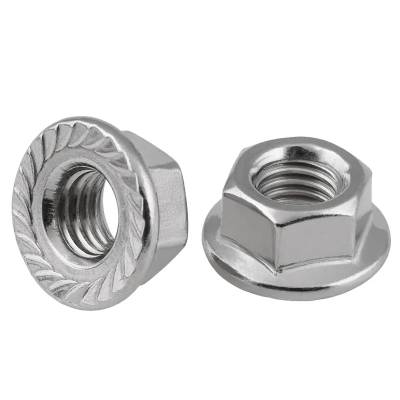 Carbon Steel White Zinc-Plated Flange Hex Nuts Flanged Anti-Slip Flat Face Iron M3M5/M6/M8