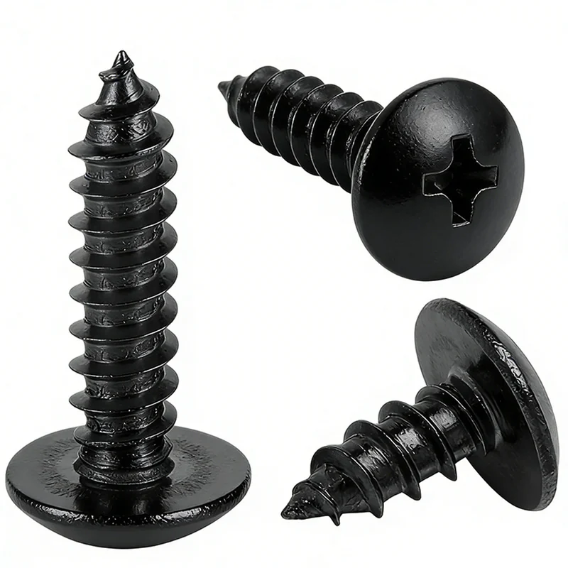 TA Black Large Truss Head Cross-Recessed Round Head Self-Tapping Screws Mushroom Head Large Truss Head Pointed Tip M3/M4/M5M6