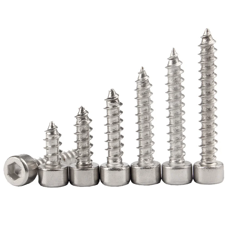 304 Stainless Steel Cylindrical Head Hex Socket Self-Tapping Screws Socket Cap Head Not available Knurled Pointed Tip Screws M2M3M4M5M6