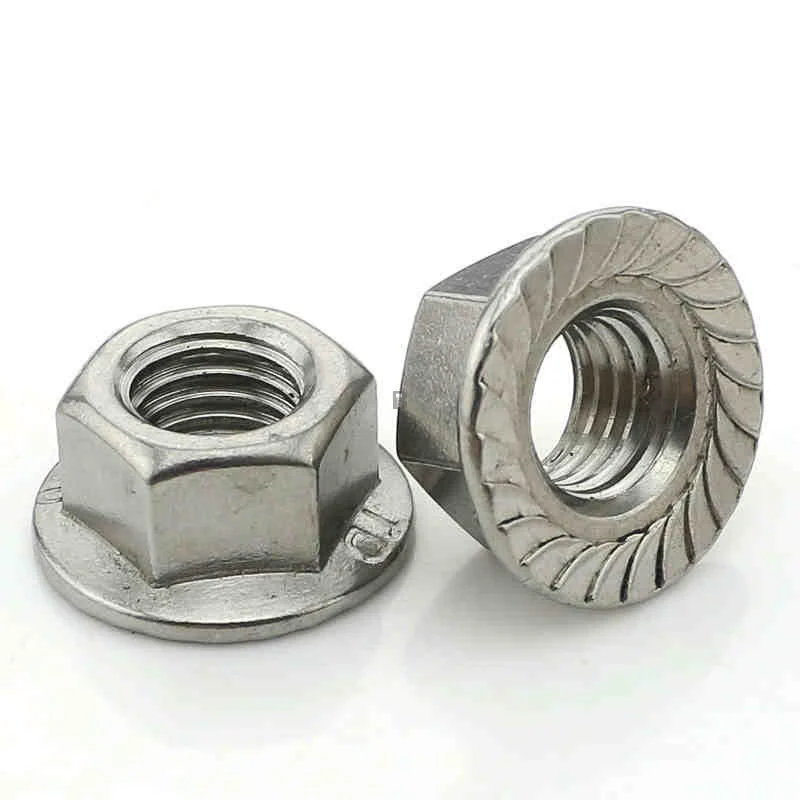 304 Stainless Steel Flange Nuts Face M3-M20 Flat Pan With Tooth Anti-Slip DIN6923