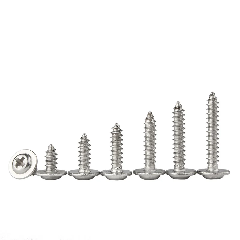 304 Stainless Steel Cross-Recessed Round Head With Washer Self-Tapping Screws M1.4M1.7/M2M2.6/M3M4