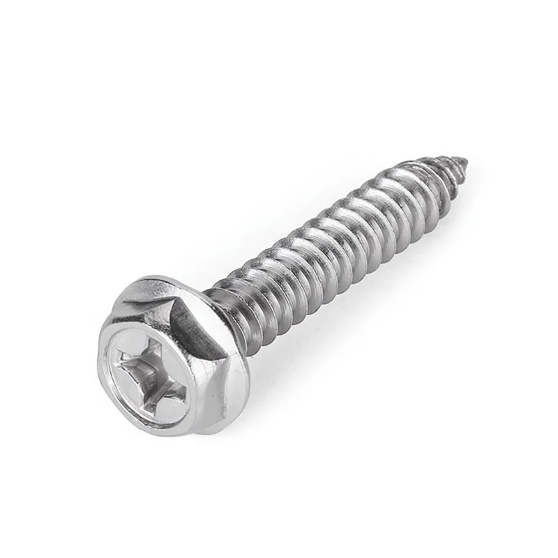 304 Stainless Steel Cross-Recessed Cave Flanged Hex Head Self-Tapping Screws Pointed Tip With Washer Wood Screws M3M4M5M6