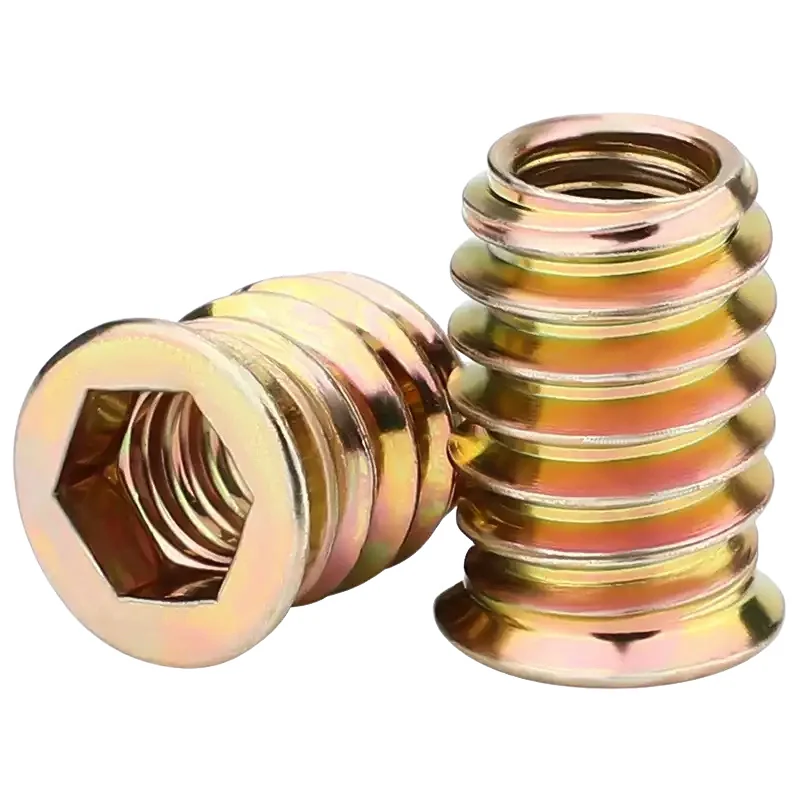 Iron Yellow Zinc-Plated With Washer Internal and External Thread Nuts Hex Socket Countersunk Head Screws Countersunk Head Embedded Furniture Screws Chain Joining Pieces M4-M10