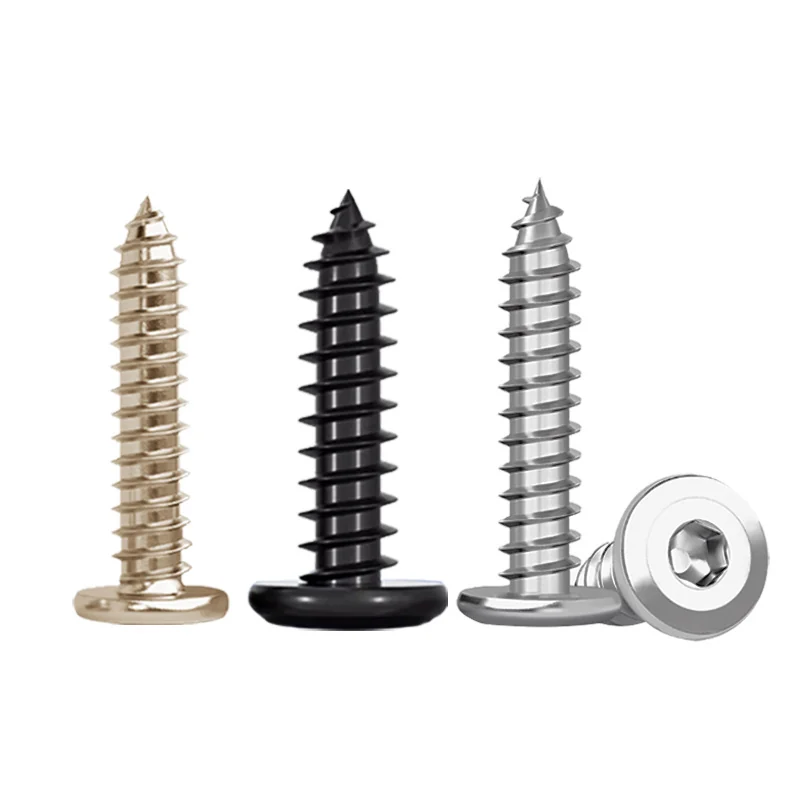 Chamfered Hex Socket Self-Tapping Screws Hex Flat Head Screws Nickel-Plated Black Carbon Steel Hardened Industry Bolts M4M5M6