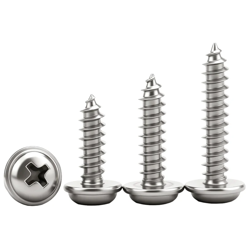 304 Stainless Steel Cross-Recessed Pan Head With Washer Round Head Self-Tapping Screws PWA Pointed Tip Wood 4mm
