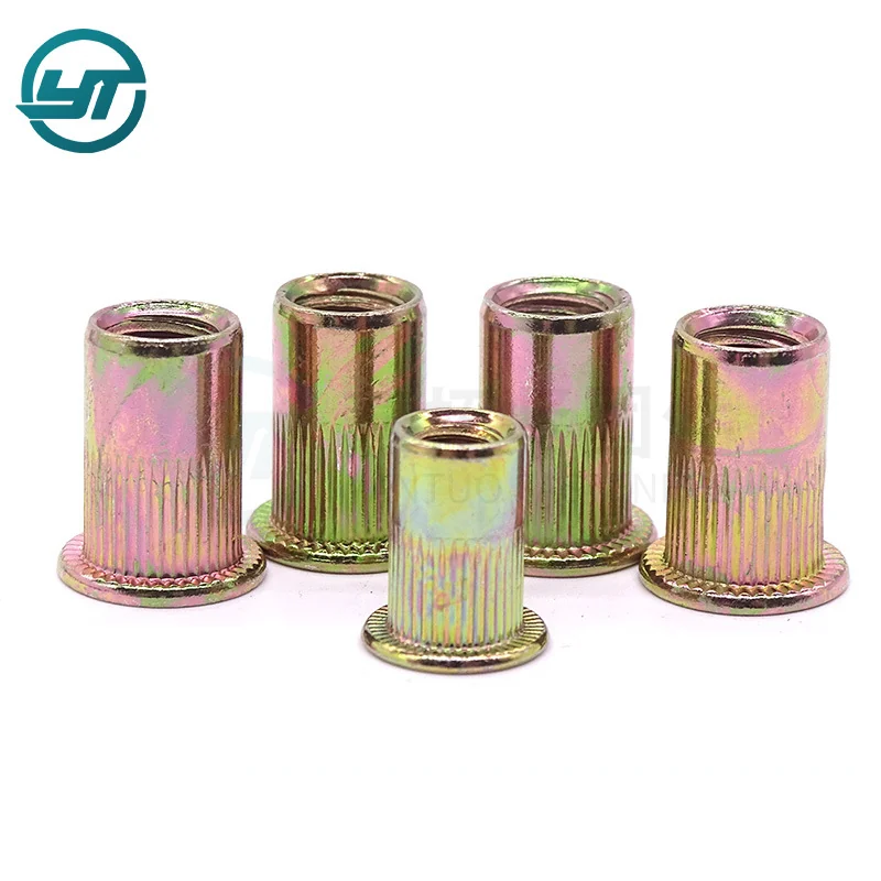 Knurled Rivet Nuts Plated Yellow Zinc-Plated Flat Head Straight Knurl Rivet Zinc-Plated Partial Hex