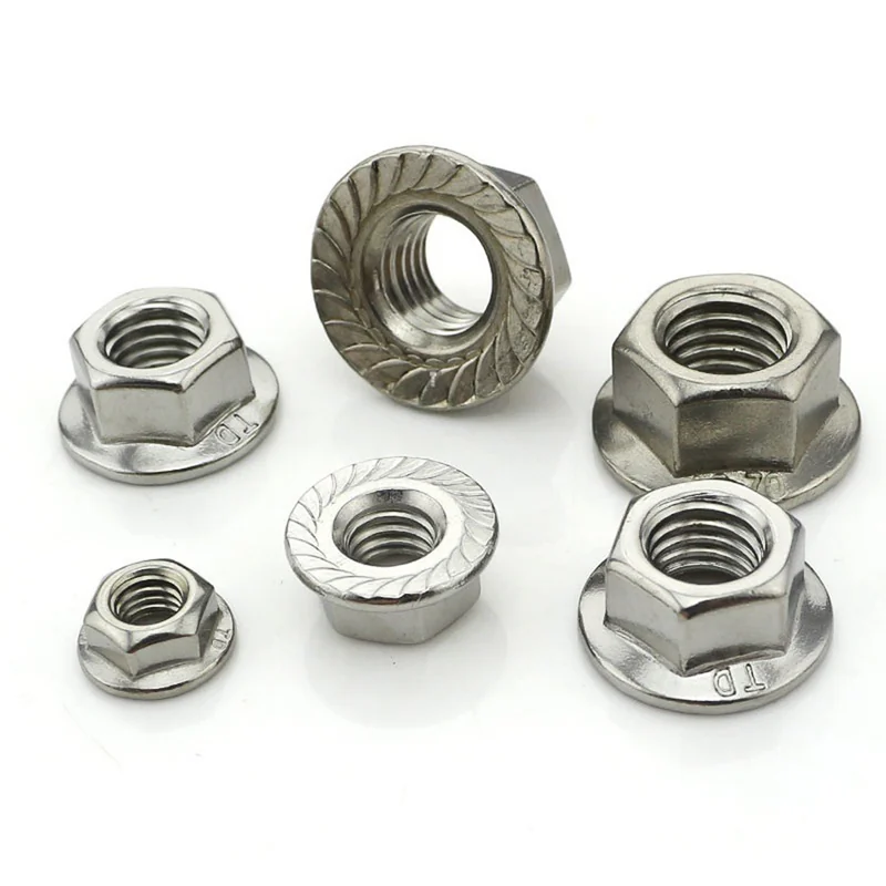304 Stainless Steel Flange Nuts Face M3-M20 Flat Pan With Tooth Anti-Slip DIN6923