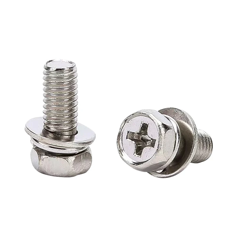 Nickel-Plated Cross-Recessed Hex Head With Flat Spring Washers Plate III Combination Screws Diaphragm Screws Bolts M4M5M6M8