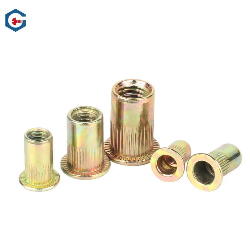 Yellow Zinc-Plated Flat Head Rivet Nuts 304 Stainless Steel Flat Head Stud Stripes Rivet Nuts Knurled Rivet Nuts M3-M12