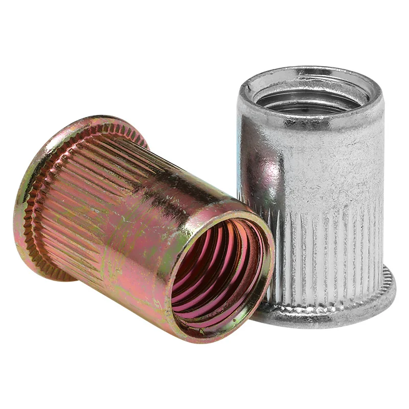 304 Stainless Steel Knurled Rivet Nuts Yellow Zinc-Plated Flat Head Rivet Blue-White Zinc-Plated M4M5M10